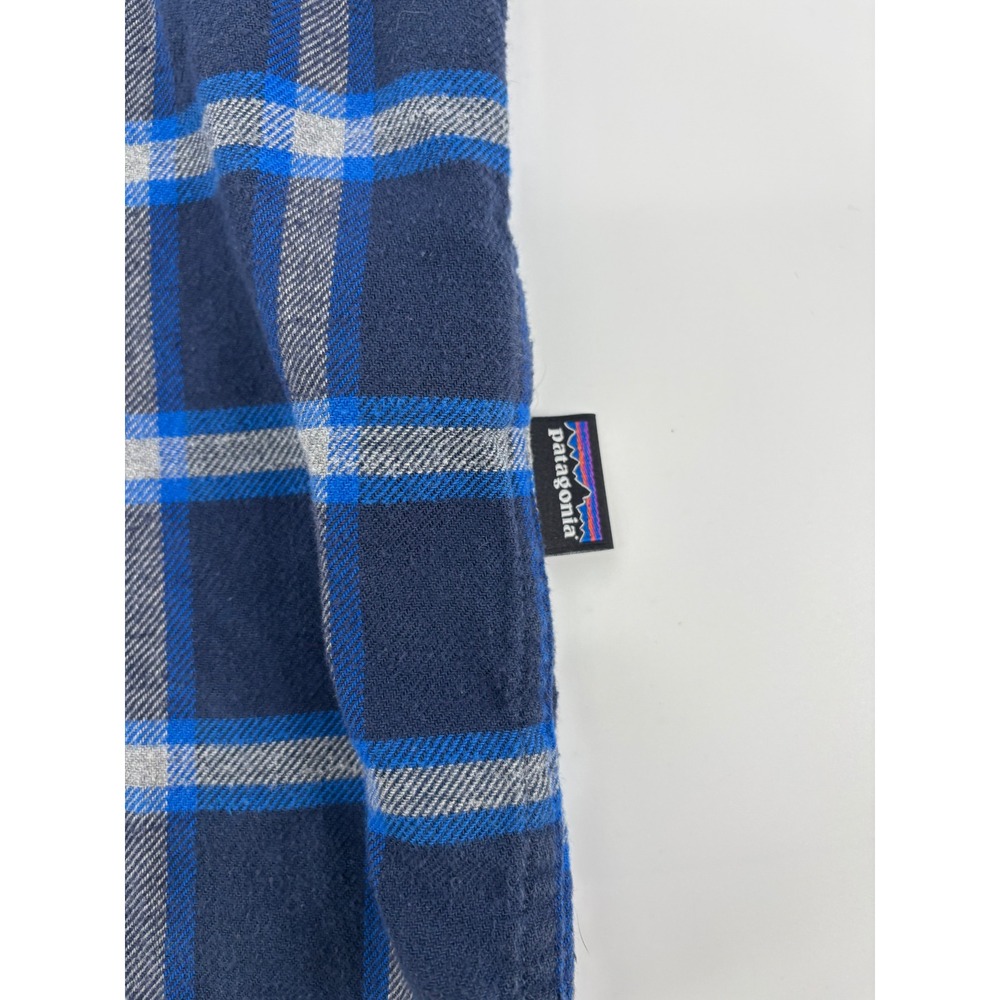 Patagonia Mens Organic Cotton Flannel Shirt Blue Grey Plaid Size M Long Sleeve - Picture 8 of 11
